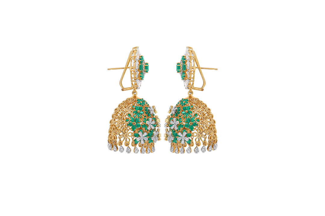 Emerald Gold Diamond Jhumkis