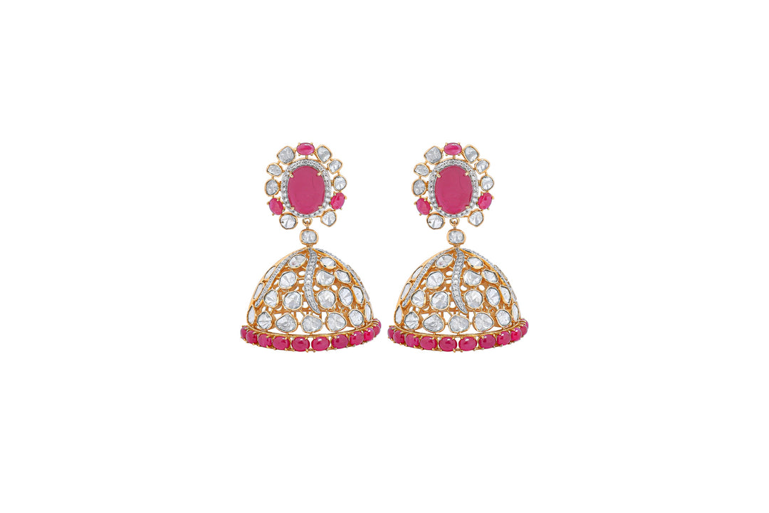 Rosy Uncut Polki Jhumkas