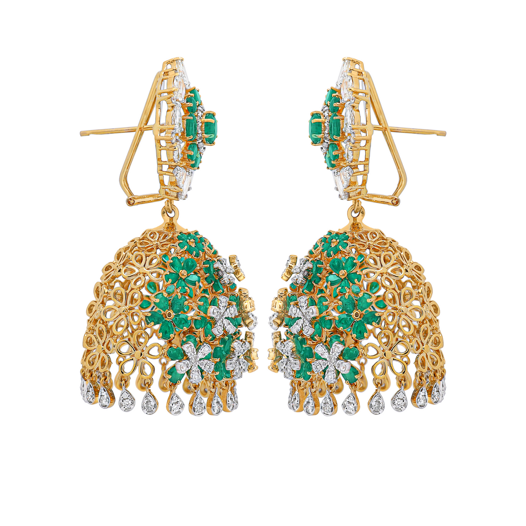 Emerald Gold Diamond Jhumkis