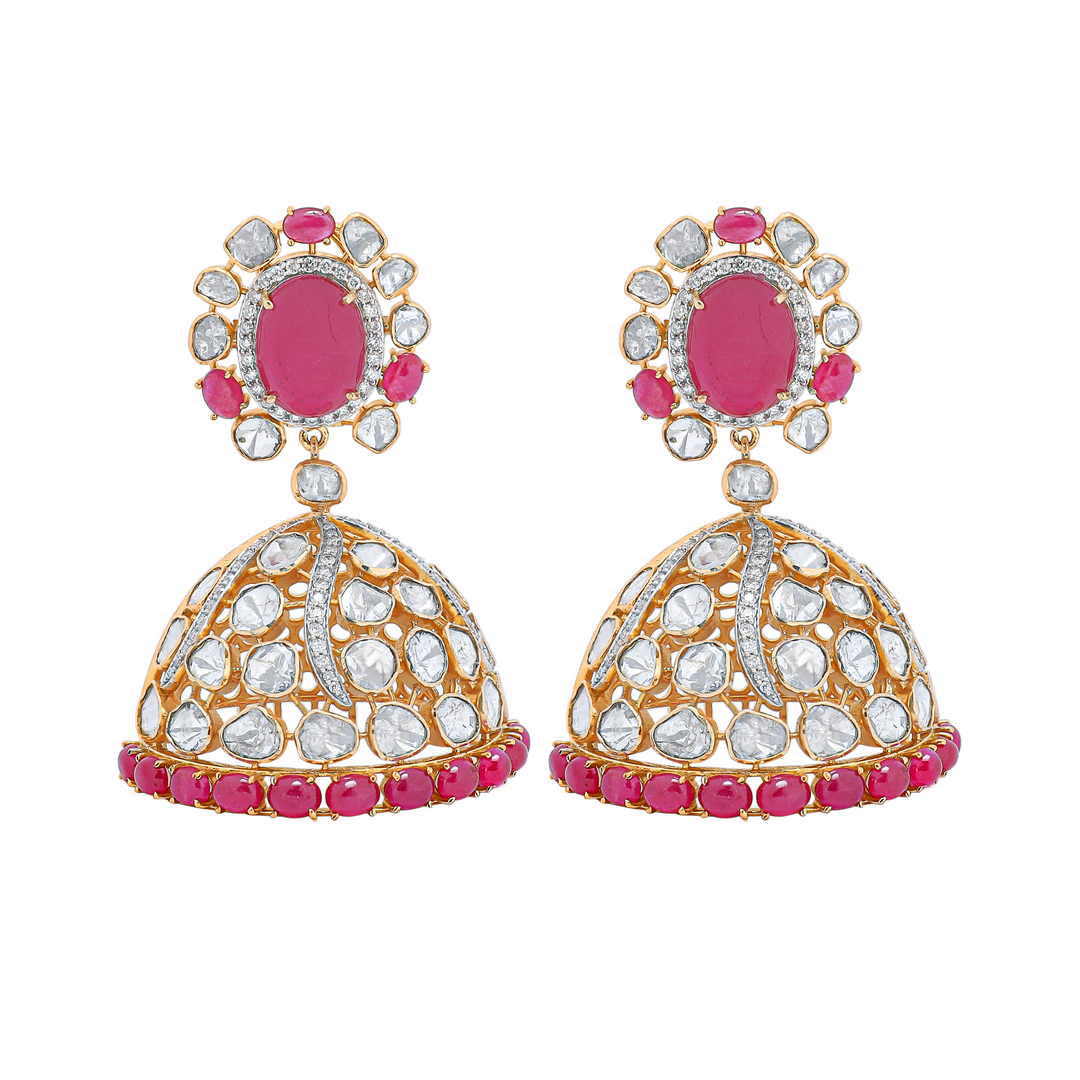 Rosy Uncut Polki Jhumkas