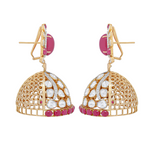 Load image into Gallery viewer, Rosy Uncut Polki Jhumkas

